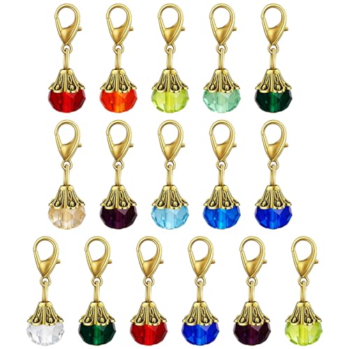 NILLOS Crystal Dangle Charms, 16 PCS Colorful Glass Beads Pendant with Lobster Claw Clasp for DIY Jewelry Making (2.8 x 1 cm/1.1 x 0.39 in)