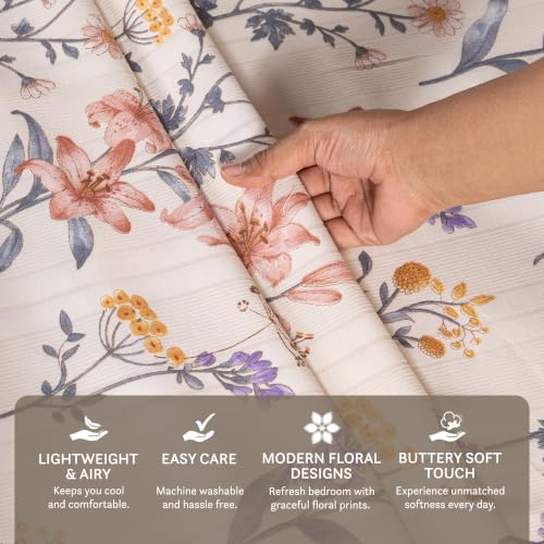 Image of Home Elegance from House of Mytrident | Linen Feel Bed Sheet for Double Bed King Size with Two Pillow Covers | Ultrasoft | Floral 274cm x 250cm | myTrident - Inlet Yellow
