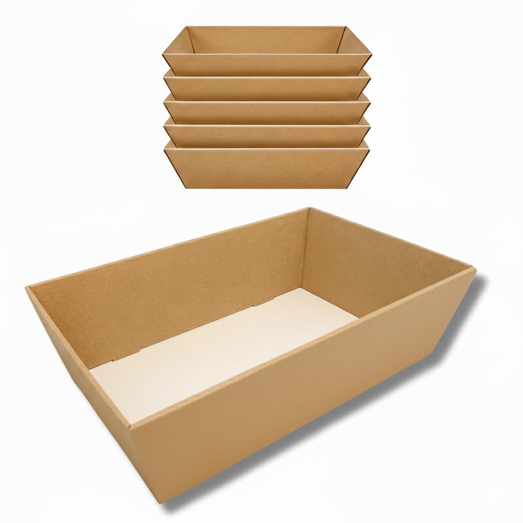 homeshop3000 5 Pack Cardboard Gift Hamper Trays (28x18cm) | Flat-Packed DIY Presentation Baskets for Food Packaging, Christmas, Wedding, and Holiday Gifting.