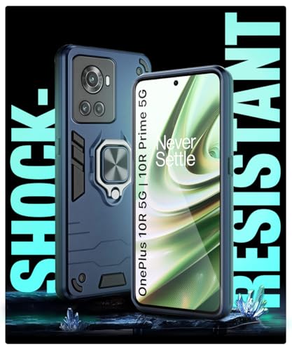 Image of WOW IMAGINE Shock Proof Back Case Mobile Cover for 1+ OnePlus 10R 5G | 10R Prime 5G | Back Cover Case (Tough Armor | Hybrid PC + TPU | Ring Holder & in-Built Kickstand | Blue)