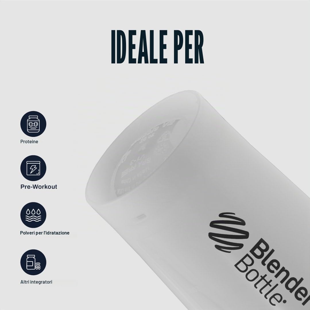 BlenderBottle Classic V2 Shaker Bottle con sfera in acciaio inox, perfetta per frullati proteici, lavabile in lavastoviglie, 830 ml, trasparente/nero