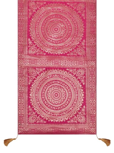 Image of Diwali Decor Brocade Jacquard Silk Table Runner Long Runner for Dinning & Centre Table Mandala Print 72 x 16 Inches (Pink)