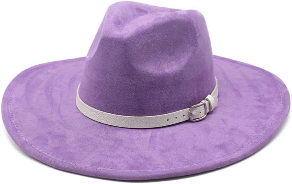 Wide Brim Fedora Hat, Black, Wool Felt, White Belt Band with Buckle, Western Style