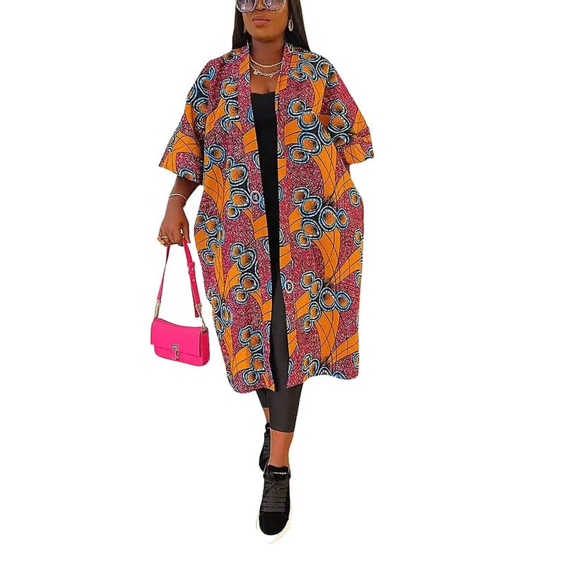 TOSHIKIIWomen's Ankara Printed Long Cardigan Women's African Long Open Front Robe Dashiki Long Loose Kimono Robe