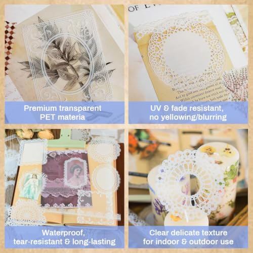 Image of HASTHIP 120 PCS Lace Stickers for Journal - 60 Styles Scrapbook Paper Stickers Kits Vintage Decorative Papers Journal Sticker Supplies for Art Junk Journaling Crafts Scrapbook
