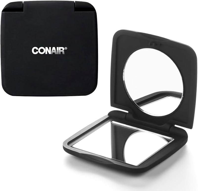 Espelho de bolso Conair com ampliação 1x/5x, preto