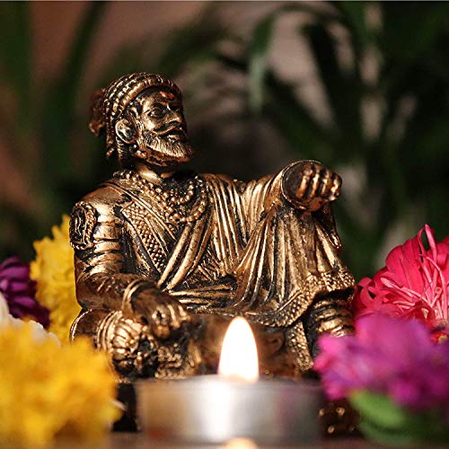 Image of S2S Fiber Chatrapati Shivaji Maharaj Idol Murti Statue for Home ,Office Decor Gift Item Collectible Handicraft Art, Size -9x6x10 CM | Gold( Copper,Pack of 1)