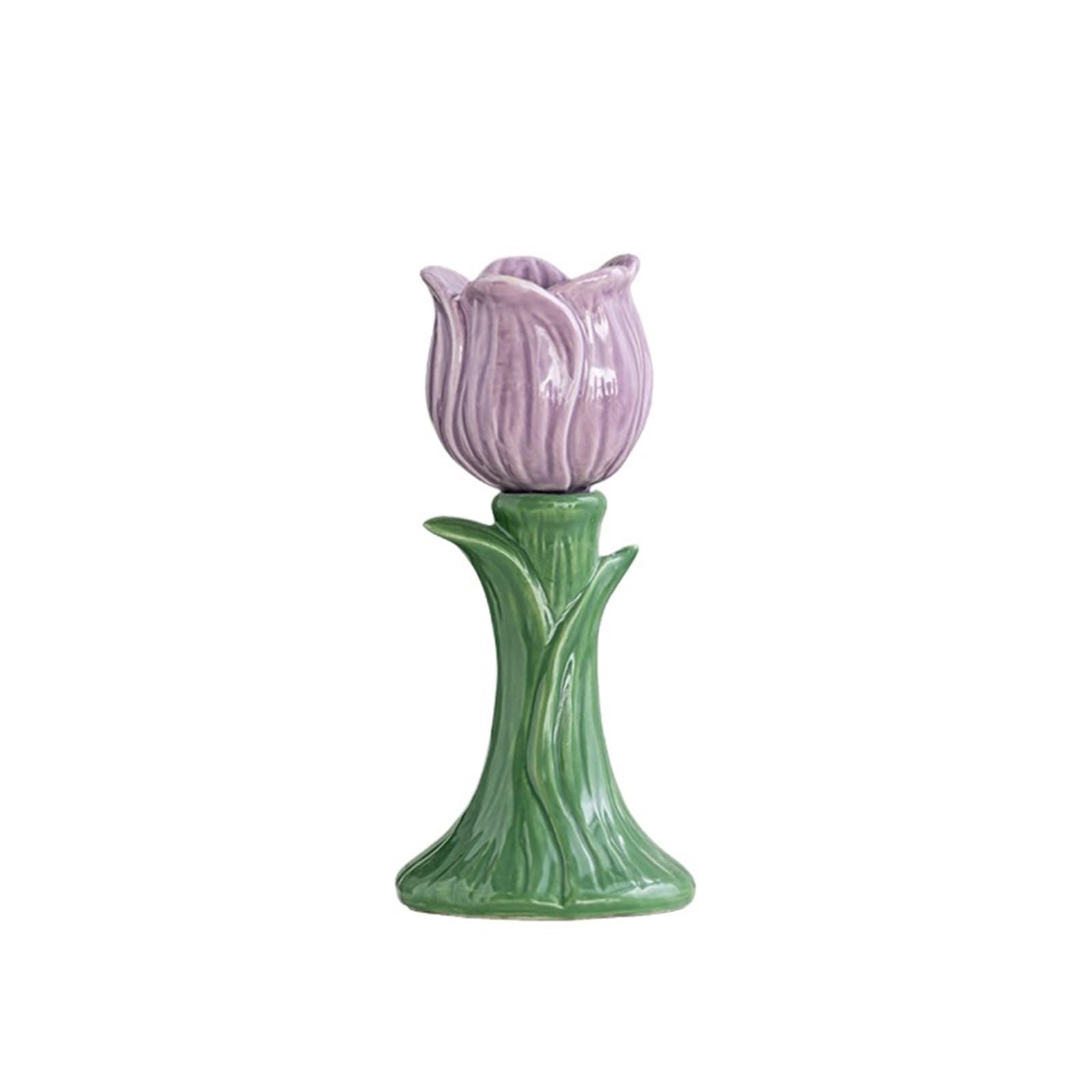 1Pair Creative Ceramic Tulip Shaped Candlestick Candle Holders Party Ambience Desktop Decor Crafts Ornaments Cup for Candle(Color2)