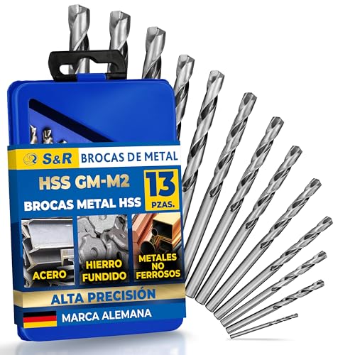 S&R Juego 13 Brocas para Metal Hierro Acero HSS 1-6,5 mm, 118 °, serie GM DIN 338, HSS - acero metal, de calidad profesional