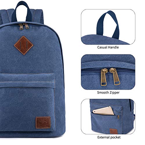 seemeroad Canvas Vintage Backpack Lightweight Travel Daypack Laptop Backpack College Student Rucksack for Men Women (Blue) - Image 2