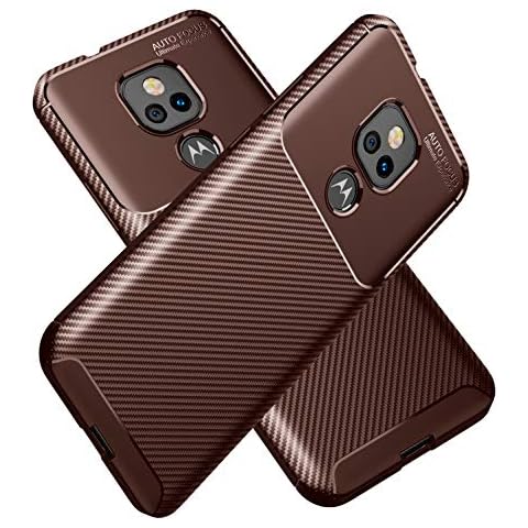Ranyi Moto G Play (2021) Case, Slim Fit Carbon Fiber Case with Reinforced Corners Shock Absorbing Protection Flexible Resilient TPU Rubber Rugged Case for Motorola Moto G Play (2021) 6.5" -Brown Cover