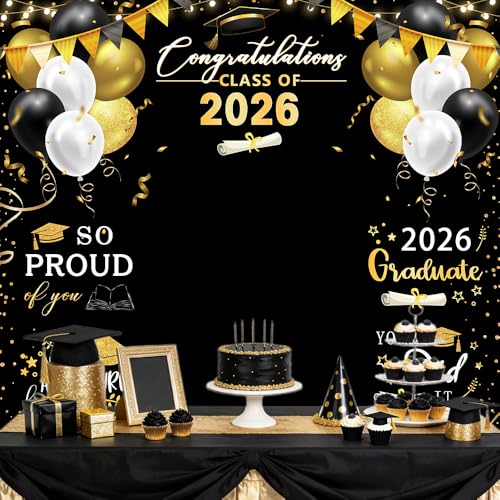 Tela de fondo graduación negro y dorado 78.7x70.8 pulg miniatura 4