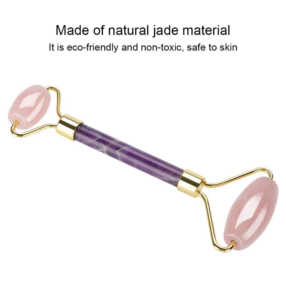 Pongnas Jade Roller Massage Premium Dwustronny Masażer do Twarzy do Usuwania Zmarszczek i Odmładzania Skóry Biały Ametyst (Końcówka z kwarcu różowego + pręt ametystowy)