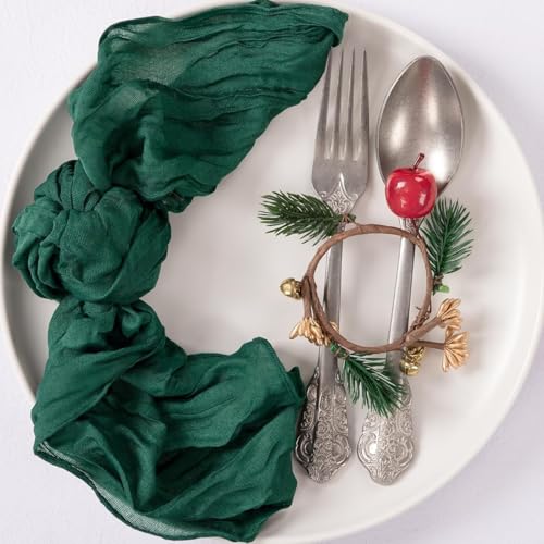 Image of MLMC 24 Pack Emerald Green Cheesecloth Napkins Boho Rustic Gauze Cloth Napkins Washable 21 inchx21 inch for Wedding Bridal Shower Birthday Anniversary Dinner Decor