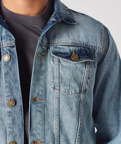 Image of JMOJO Jean Jacket Men - Button Down Trucker Style with Functional Pockets - Classic Mens Denim Jackets for Casual Outfits