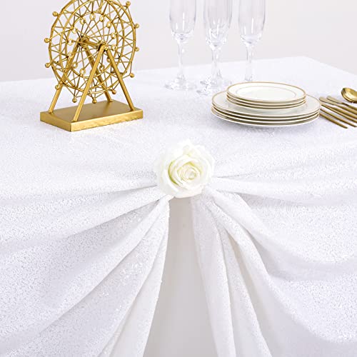 Image of B-COOL Sequin Tablecloth White Wedding Table Decoration 90x90 Inch Sequin Overlays for Halloween Home Outdoor Wedding Christmas