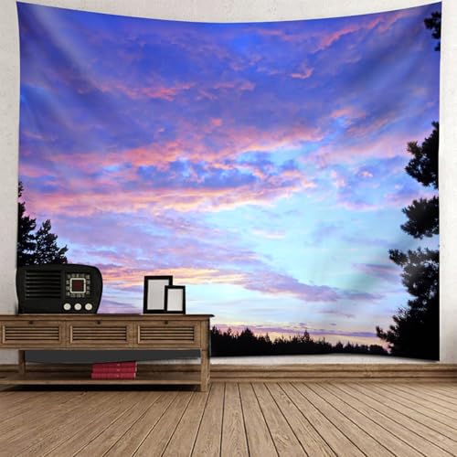 Gualiy Paño de pared 200 x 200, tapiz de pared, diseño de cielo y nubes, paisaje, para salón, dormitorio, dormitorio, color rosa y azul