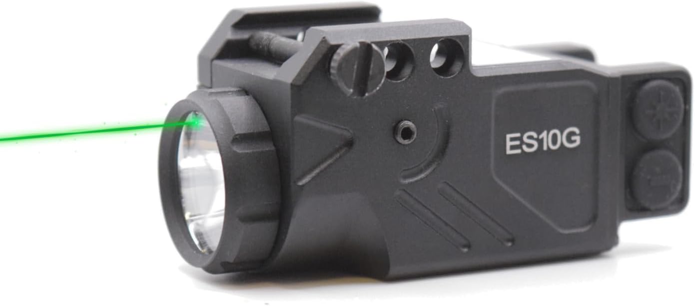 HiLight Tactical Enforcer ES10G2 700 Lumen Strobe Pistol Flashlight with Green Laser Sight | Great for Glock, Sig, S&W, Taurus | Beam for 9mm 10mm .45 Cal