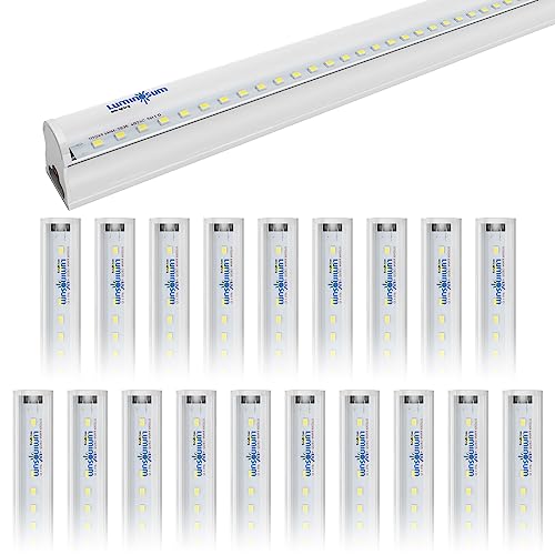 LUMINOSUM T5 LED Tube Light Integrated Single Fixture, 4 Foot 18W 1650lm, 6000k Cool White, Clear Cover, Utility Shop Light, Ceiling and Under Cabinet Light, 20-Pack