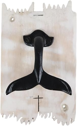 Ebros Gift Gancho de pared náutico de hierro fundido con cola de ballena azul en tablón envejecido de 7 pulgadas de alto colgador de pared con