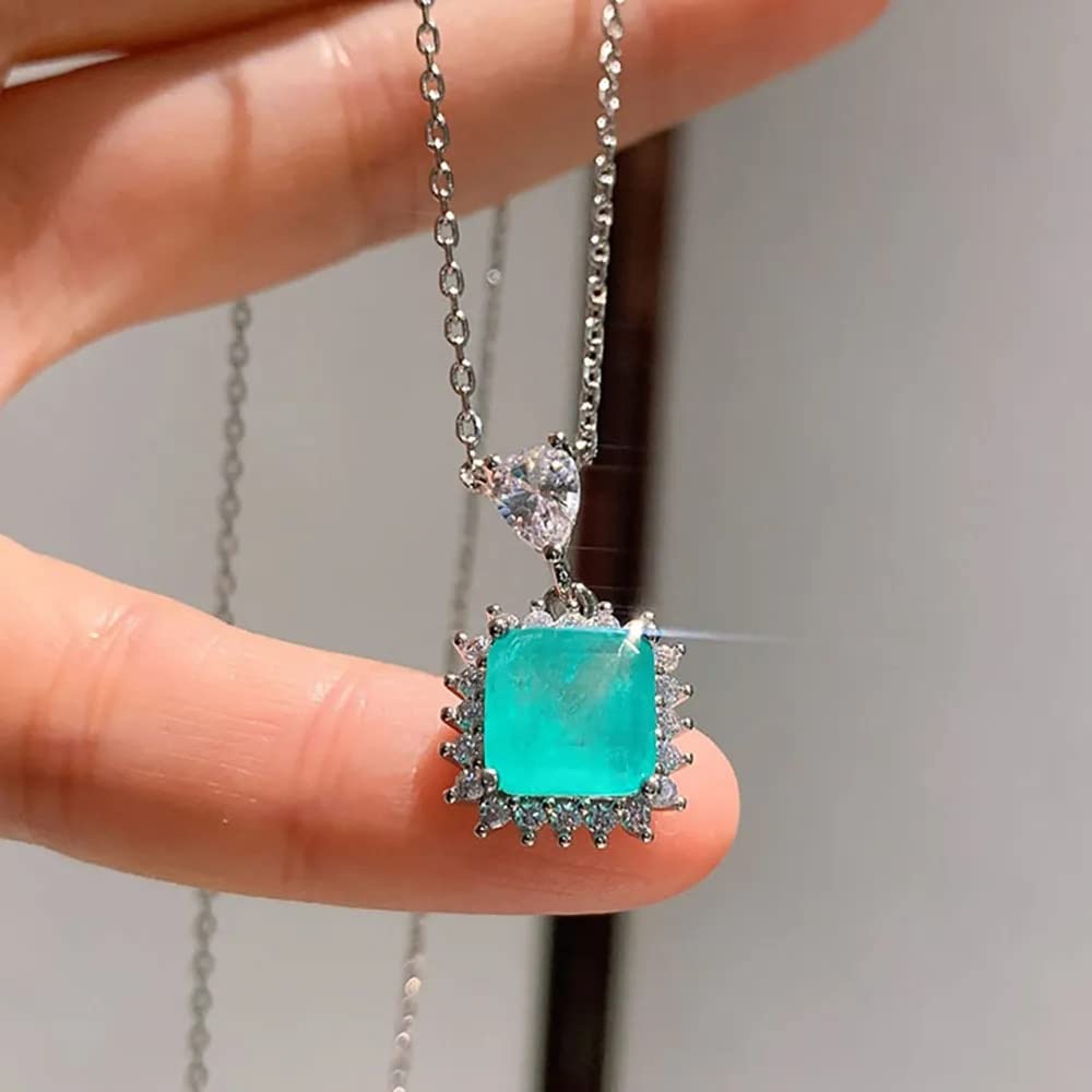 Collier pendentif tourmaline paraïba 9*9mm, bijoux en diamant carbone pour femme HYJYGX