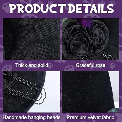 Hiyzi 4 Pcs Halloween Witch Costumes Set Hooded Cloak Velvet Cape Black Pointed Witch Hat Dark Purple Cosplay Wig Striped Stockings For Women Girl Cosplay Party Costume Accessory thumb #2