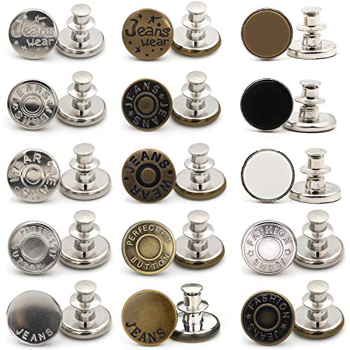 OBSCYON 30Stück 17 mm No Sew Abnehmbare Instant Knöpfe Einstellbarer Ersatz Jean Knopf Easy Clip Snap Button Cover