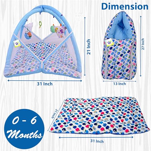 Image of Toddylon Flat Bed Baby Bed Bedding Set for New Born Mattress with Mosquito Net | Carry Bag|Essentials Combo (0-6 Months) (3PCS Set)