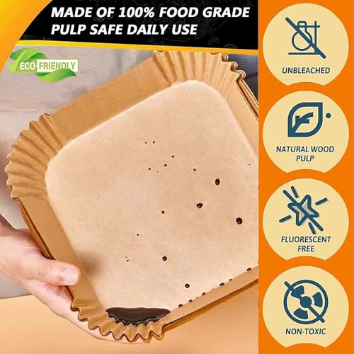 Image of 100PCS Air Fryer Liners for Ninja CRISPi FN101UKGY, Disposable Air Fryer Parchment Paper Liners for 3.8L & 1.4L Glass Container Air Fryer, Non-Stick Air Fryer Accessories for Ninja CRISPi