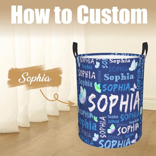 Image of Custom Name Laundry Hamper, Personalized Laundry Basket with Name for Laundry Room Dorm Bedroom, Customized Name Dirty Clothes Hamper with Handles for Clothes Toy Boys Girls Men Women