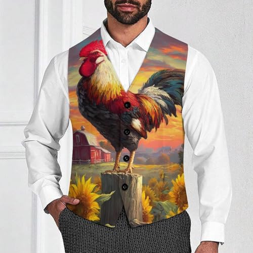 Crowing Rooster Men's Suit Vest Slim Fit Business Dress Party Pattern Waistcoat Vest Top2