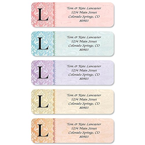 Scalloped Border Initial Rolled Personalized Return Address Mailing Labels With Dispenser, Set Of 250, 5 Designs, Small ¾ X 2½ Inch Size, Custom Self-Adhesive Sticker Roll, By Colorful Images #TOP1