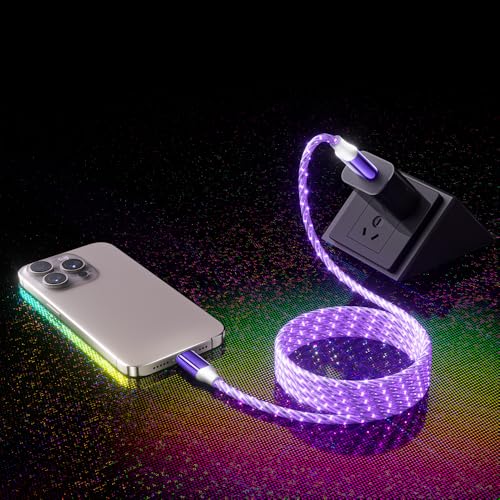 Image of IHAO Starry Lighted Up USB Cable USBC to Type C Durable PD Fast Charging with Visible Current Flow As Night Light Use-C to C Starry Purple