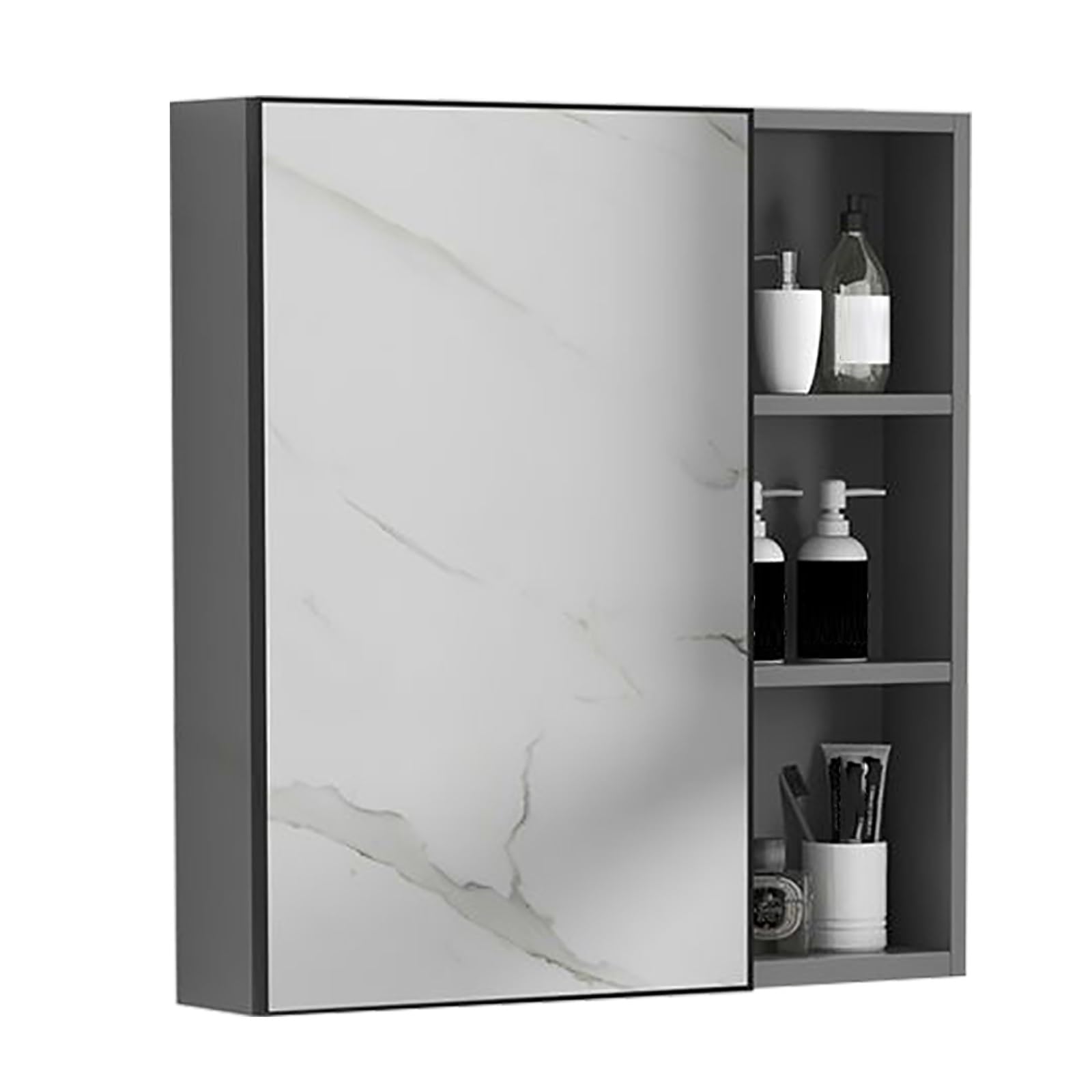 FGXHHS Modern Aluminum Alloy Medicine Cabinet with Mirror - Stylish Bathroom Storage for Bedroom & Living Room, Grå Finish, 60x11x65cm Durable Space-Saving Design
