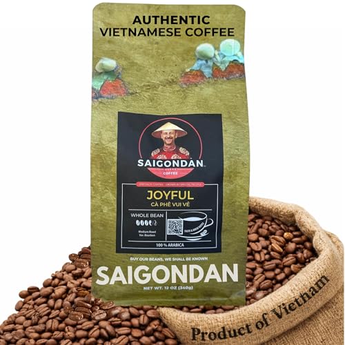 Vietnamese Whole Bean Coffee - Saigondan Joyful 100% Arabica Medium Roast - Premium Single Origin, Direct Trade Vietnamese Coffee - 12 oz