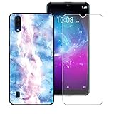 Case for ZTE Blade A5 2020 Cover + Screen Protector Tempered Glass Protective Film - YZKJ Flexible Soft Gel Black TPU Silicone Protection Case for ZTE Blade A5 2020 (6.09') - SKT23