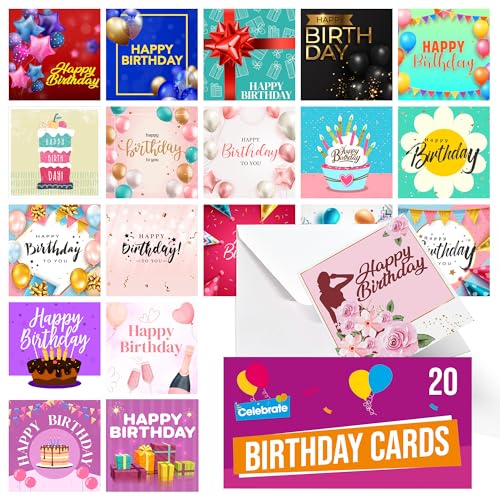20pk birthday cards for women multipack & 20pcs envelopes