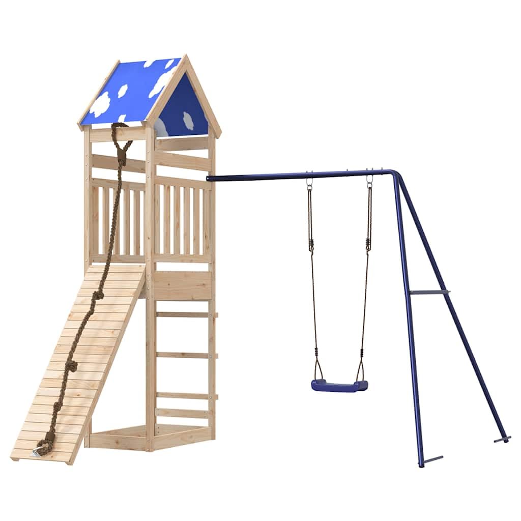 Spielturm Massivholz Kiefer mit Schaukel, Klettergerüst, Sandkasten und Rutsche für Garten, Outdoor Kinderspielplatz mit Kletterwand, Strickleiter und stabilem Rahmen für Bewegung und