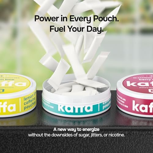 Image of Kaffa Energy Pouches - 50mg Caffeine Pouches - Vitamin B6 & B12-20 Nicotine Free Pouches Per Can - 3 Pack (Berry Mint)