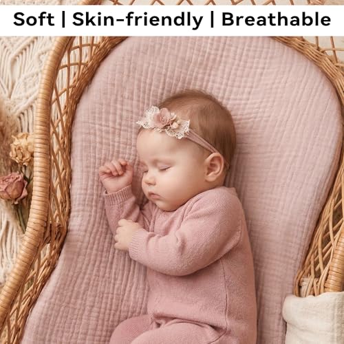 Image of Muslin Bassinet Sheet Compatible with Halo BassiNest Swivel Sleeper - 100% Cotton Hourglass & Peanut Shape Mattress Pad Cover (30 inchx18 inch), Breathable & Soft, Boho (1 Pack Pink)