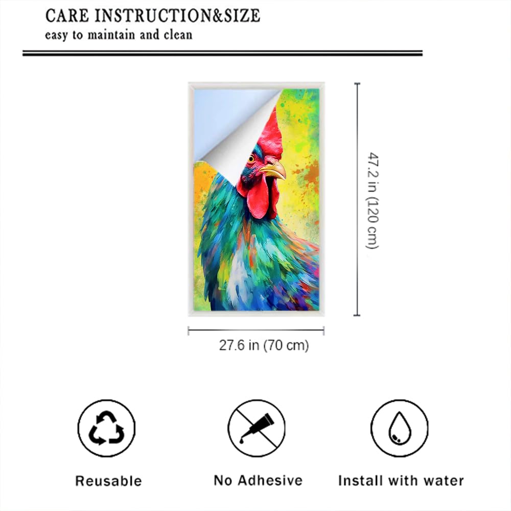 Beautiful Rooster Stained Glass Window Film Modern Chicken Pictures Art Privacy Window Film Non-Adhesive Glass Film Decorative Static Cling Film for Home Office 27.6Wx47.2L