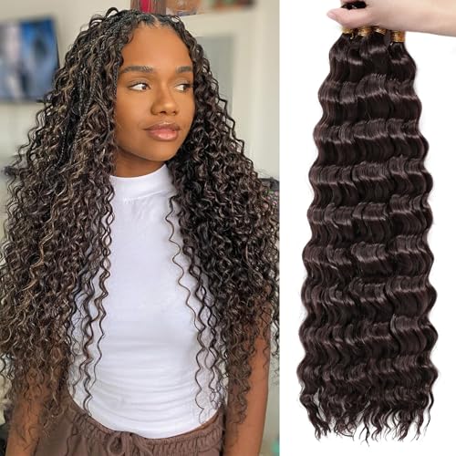 Eerya 18 Inch Deep Wave Curly Braiding Hair 4 Packs Boho Hair for Braiding
