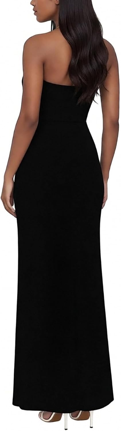 TDiooCor Women's Formal Dresses Sweetheart Neckline Club Party Maxi Dress High Slit Navy Blue Strapless Evening Gown
