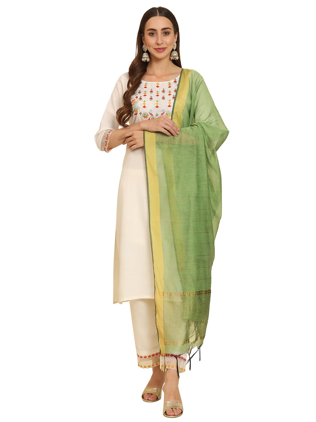 VredeVogel Cotton Blend Embroidery Straight Kurta Pant With Dupatta For Women