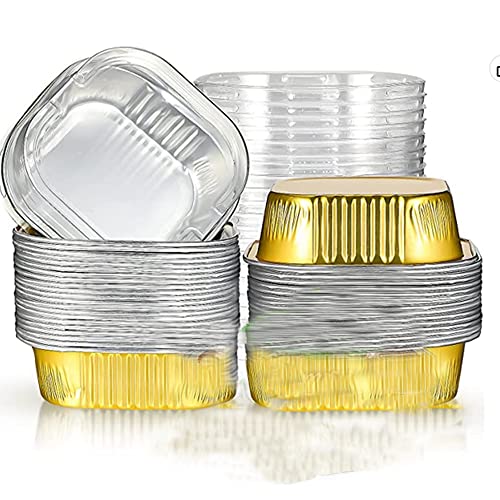 25 moldes cuadrados de aluminio para tartas con tapas de 325 ml, mini moldes para cupcakes con tapas, moldes desechables para postres, tazas para hornear flan para bodas, fiestas de cumpleaños