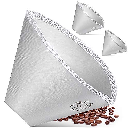 Zulay Reusable Pour Over Coffee Filter - Flexible Stainless Steel Mesh Coffee Filter Reusable - Permanent Paperless Metal Coffee Filter Cone for Hario Chemex Ovalware and Other Carafes Filter 4