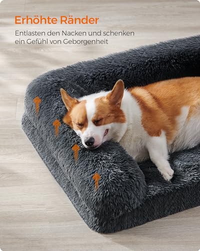 Feandrea FluffyHug Hundebett, Hundekissen Größe L, Hundematte für mittelgroße Hunde, Hundesofa Noppenschaumstoff, Bezug abnehmbar und waschbar, 91 x 68 x 16 cm, dunkelgrau PGW232G02V1