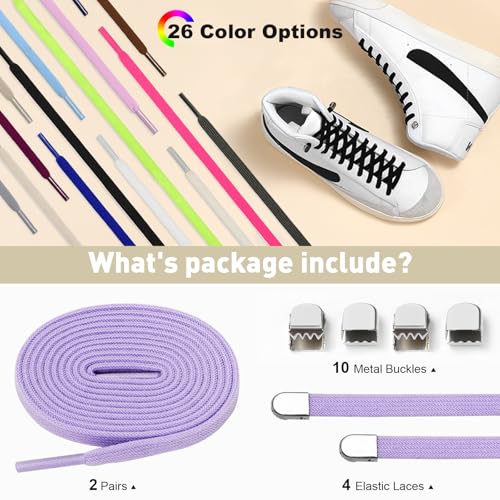 Image of Stepace 2 Pairs Elastic No Tie Shoe Laces for Kids and Adults Sneakers, Stretch Flat Tieless Shoestrings