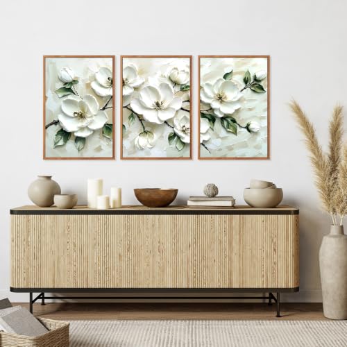 Image of CHDITB 3D Large Floral Impasto Wall Art, Neutral Beige Textured Wall Decor