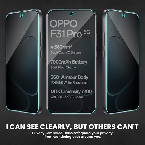 Image of FIRST MART Privacy Tempered Glass for Oppo F31, F31 Pro, F33 & Oppo F33 Pro, 2 Pack | Anti-Spy 9H Screen Protector, Edge-to-Edge, Case-Friendly, Scratch Resistant, Bubble-Free